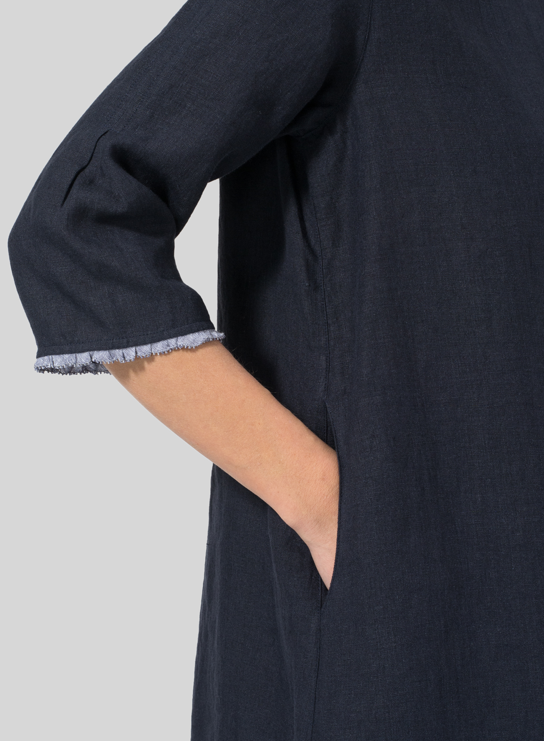 Linen Embroidered Hemline Dress - Plus Size