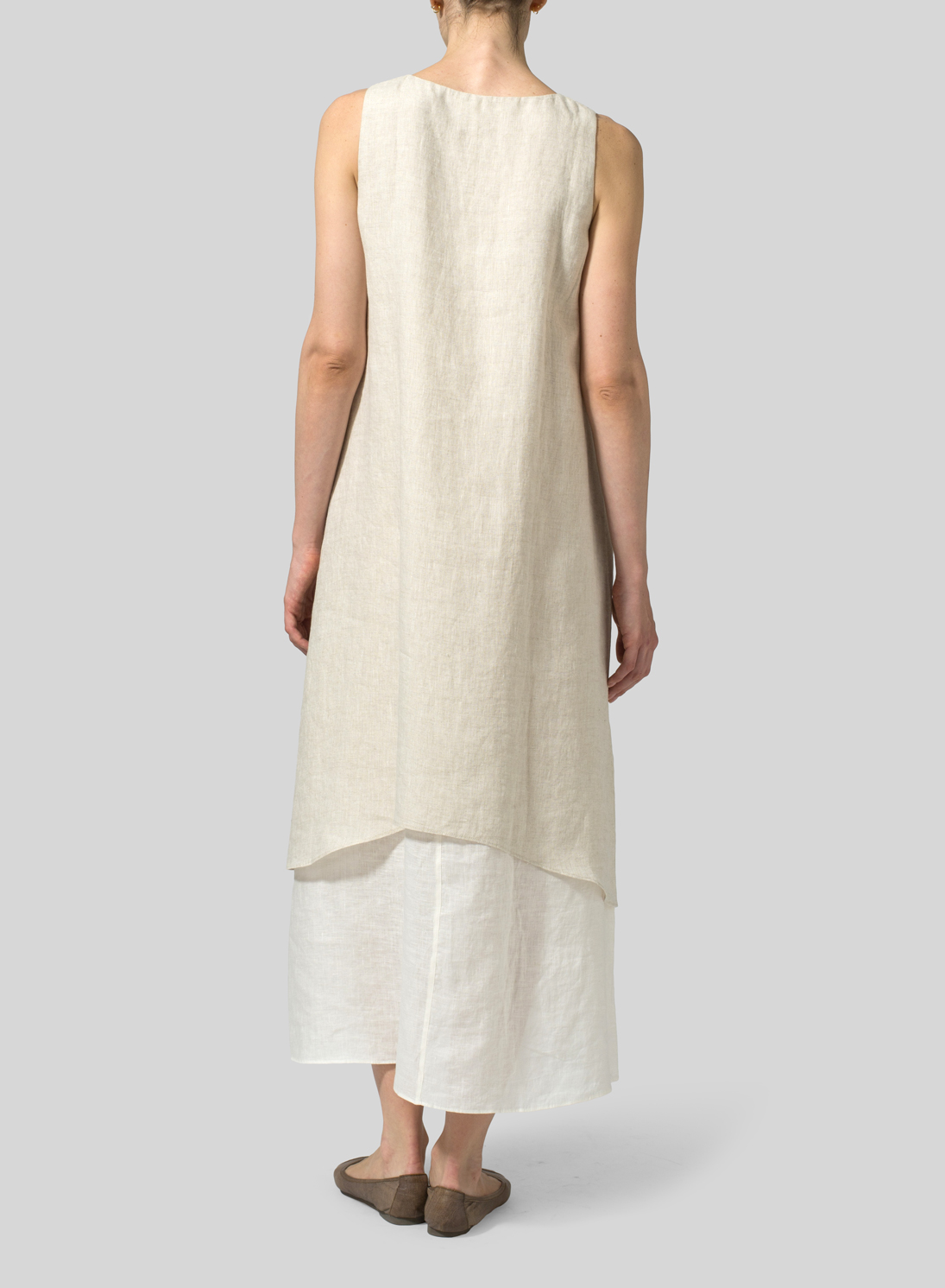 Linen Double Layer Extra Long Dress Plus Size 