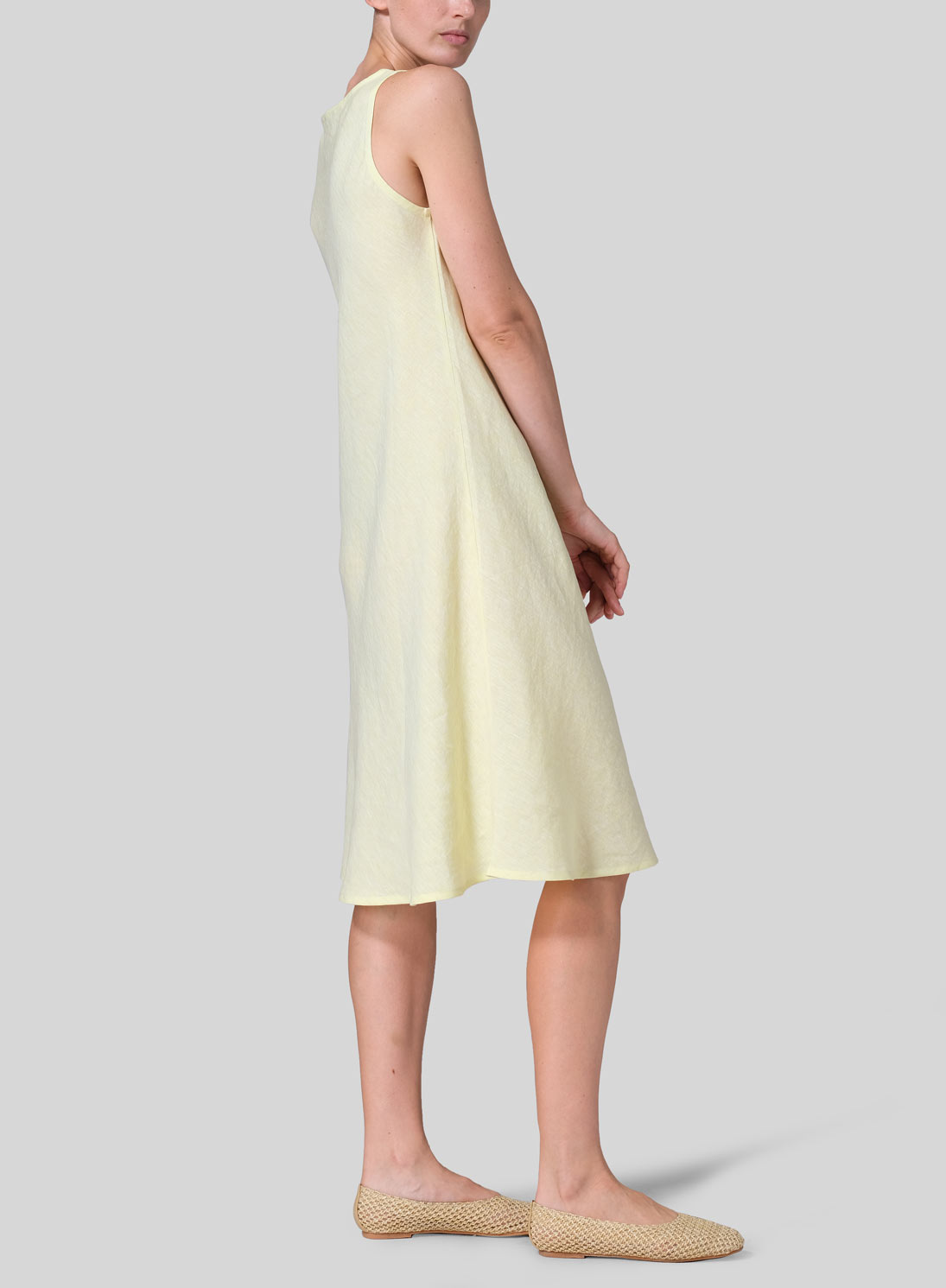 Linen Bias Cut A-Line Midi Dress