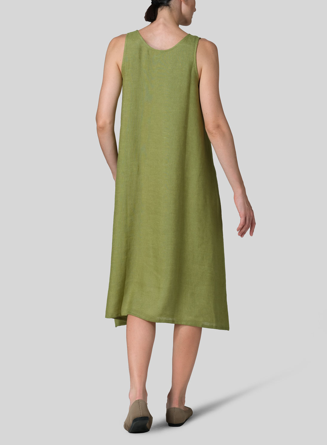 Silk Linen Lining A-Shape Midi Dress