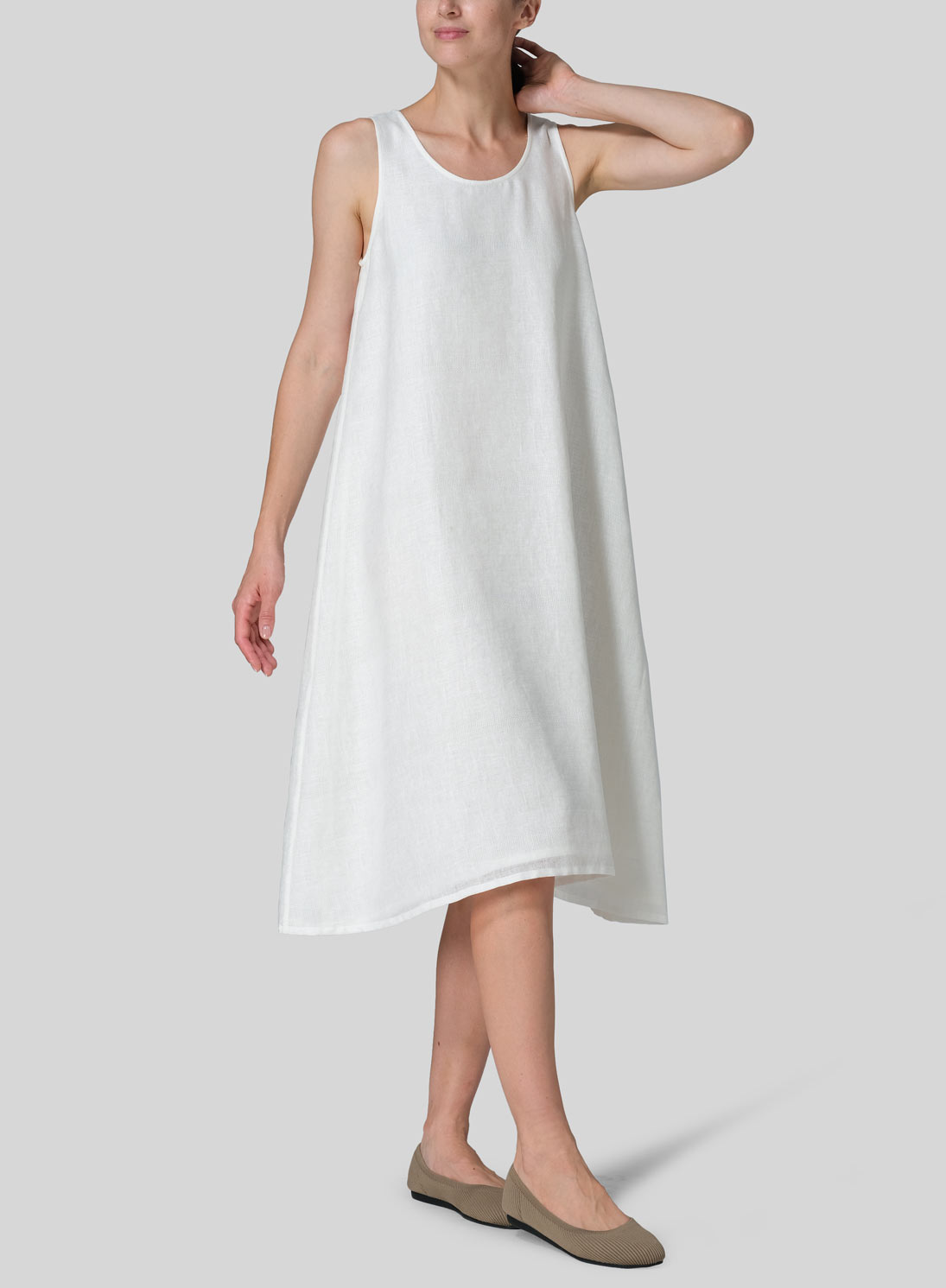 Linen Lining A-Shape Midi Dress