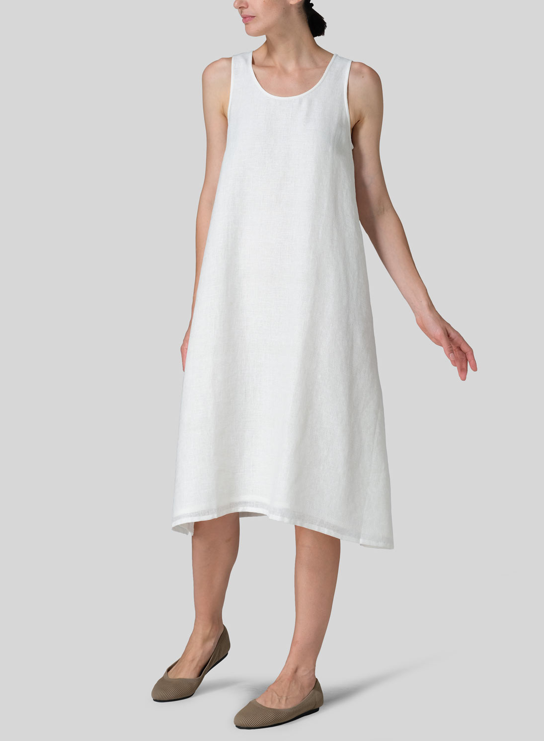 Linen Lining A-Shape Midi Dress