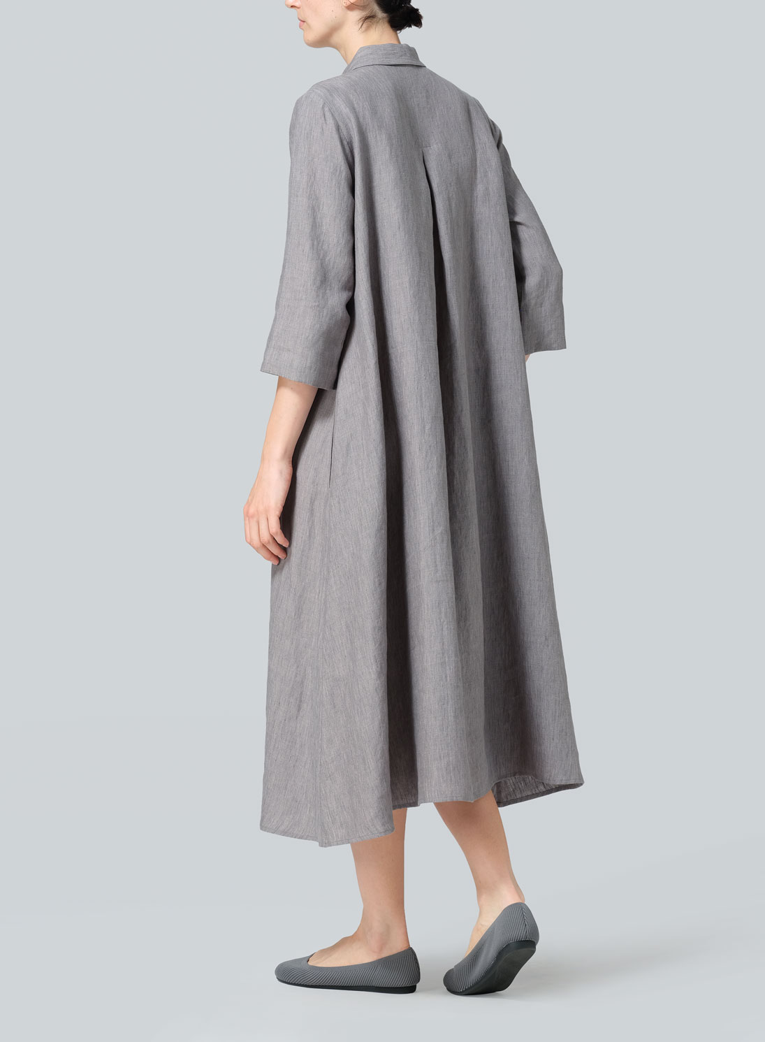 Linen A-Line Midi Shirt Dress