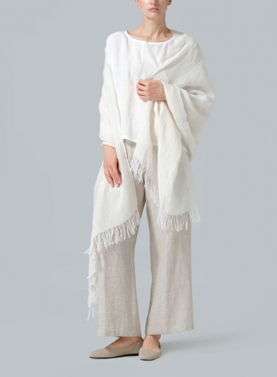 Linen Hand-crafted Beige Long Scarf