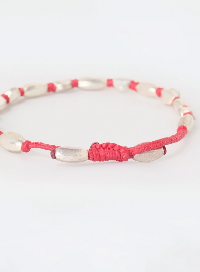 Coral Red Rope Silver Bracelet