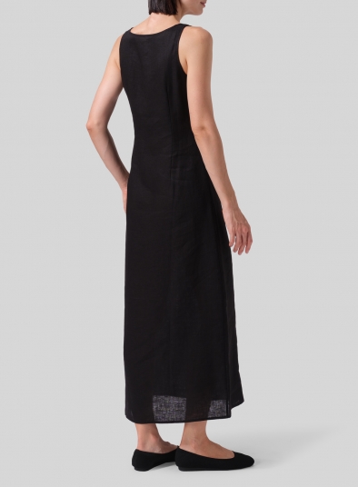 Linen Fitting Round Neck Long Dress