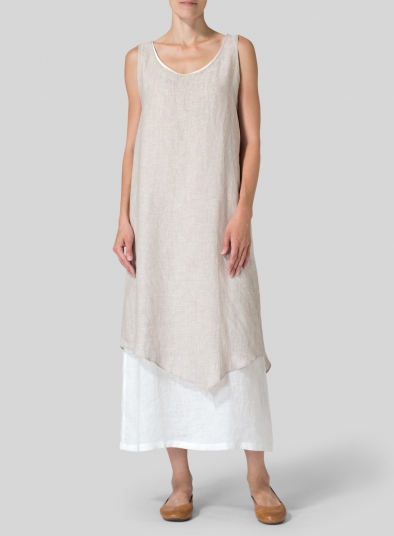 Linen Double Layered Long Dress - Plus Size