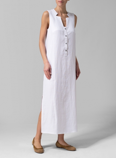 White Linen Sleeveless Slip On Dress Plus Size