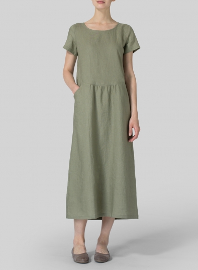 Linen Short Sleeve Dress - Plus Size