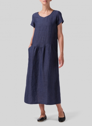 Plus Size Linen Pocket Dress / Natural Linen Dress 