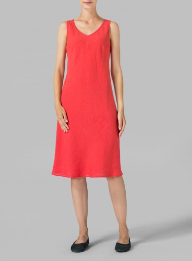 Linen Bias Cut Sleeveless Short Dress - Plus Size
