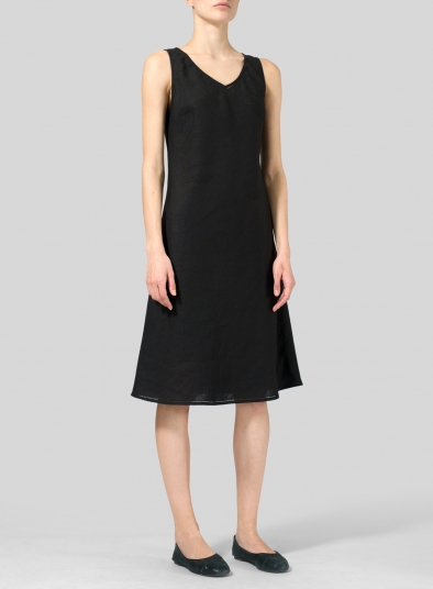 Linen Bias Cut Sleeveless Short Dress