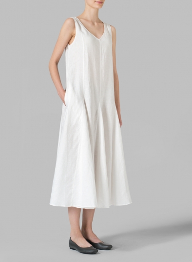 Linen Sleeveless Tea Length Dress