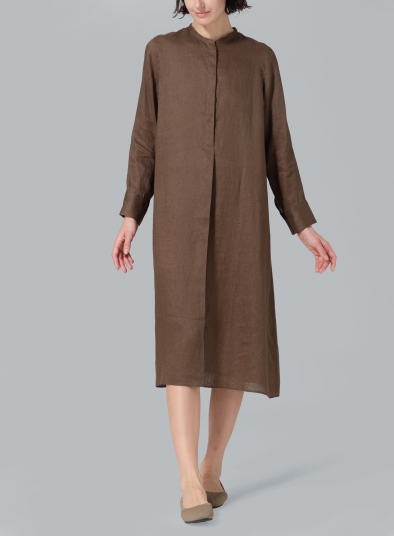 Linen A-shape Long Shirt Dress