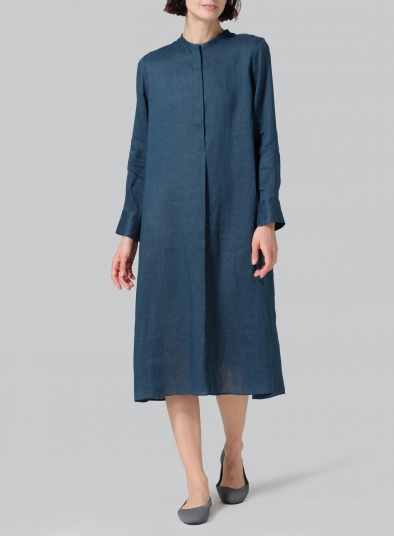 Linen A-shape Long Shirt Dress