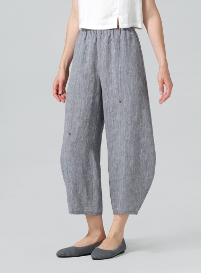 Linen Embroidered Cropped Pants