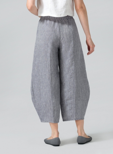 Linen Embroidered Cropped Pants