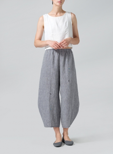 Linen Embroidered Cropped Pants