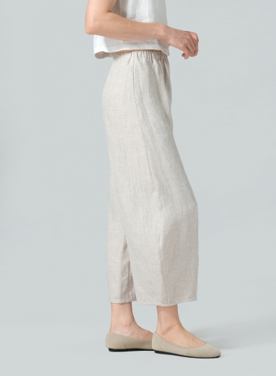 Linen Embroidered Cropped Pants