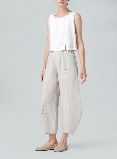 Linen Embroidered Cropped Pants