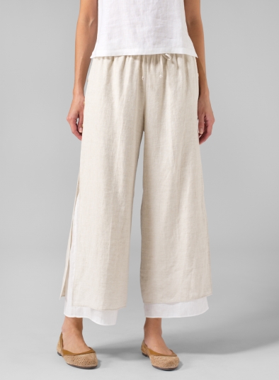 Linen Sleeveless Asymmetric Hem Oat Tunic Set - Plus Size