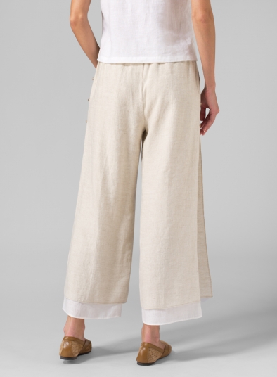 Linen Sleeveless Asymmetric Hem Oat Tunic Set - Plus Size