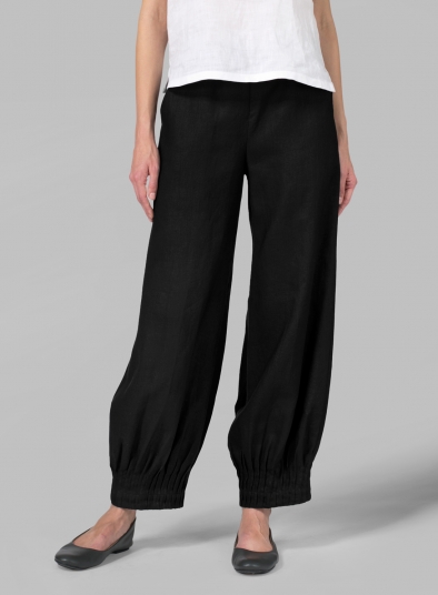 Linen Pleated Cuff Ankle Length Pants - Plus Size