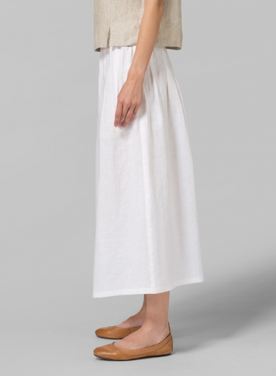 White Linen Short Sleeve Pleated Blouse Set