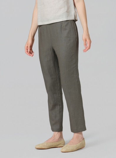 Linen Narrow Ankle Length Cropped Pants