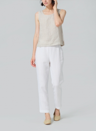 Linen Narrow Ankle Length Cropped Pants