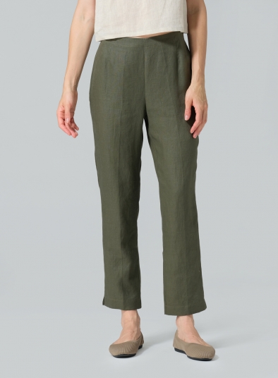 Linen Narrow Ankle Length Cropped Pants