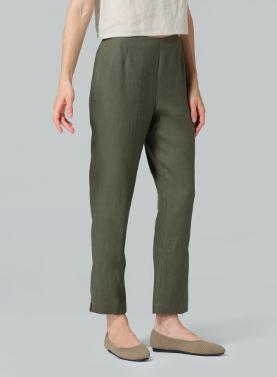 Linen Narrow Ankle Length Cropped Pants