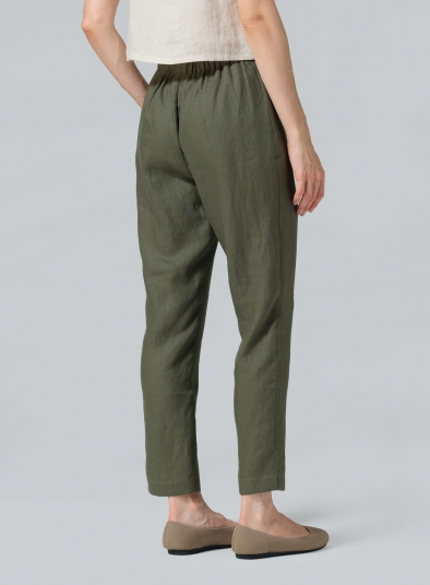 Linen Narrow Ankle Length Cropped Pants