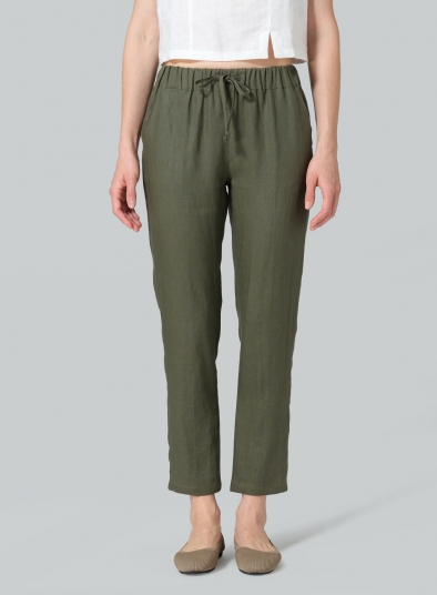 Linen Low Rise Slim Ankle Length Pants