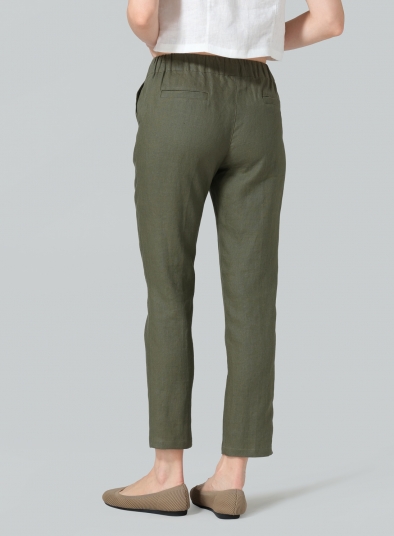 Linen Low Rise Slim Ankle Length Pants