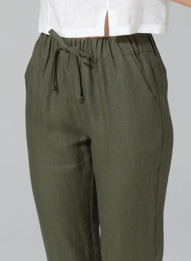 Linen Low Rise Slim Ankle Length Pants