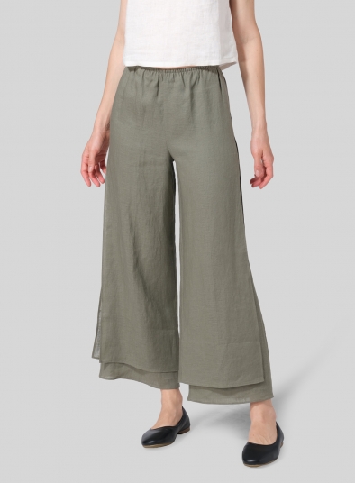 Linen Double Layer Ankle Length Pants