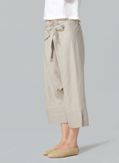 Linen Tie Waist Cropped Loose Pants