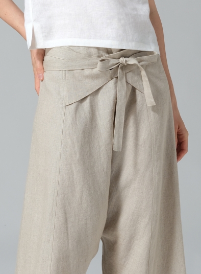 Linen Tie Waist Cropped Loose Pants