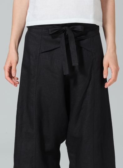 Linen Tie Waist Cropped Loose Pants