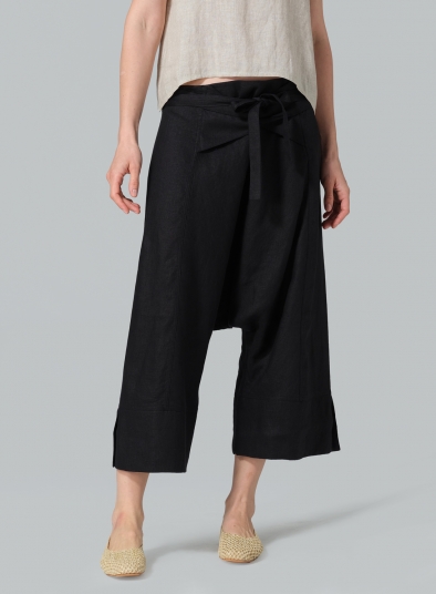 Linen Tie Waist Cropped Loose Pants