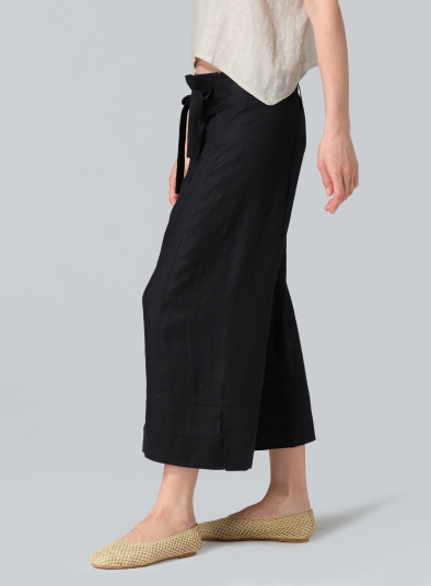 Linen Tie Waist Cropped Loose Pants