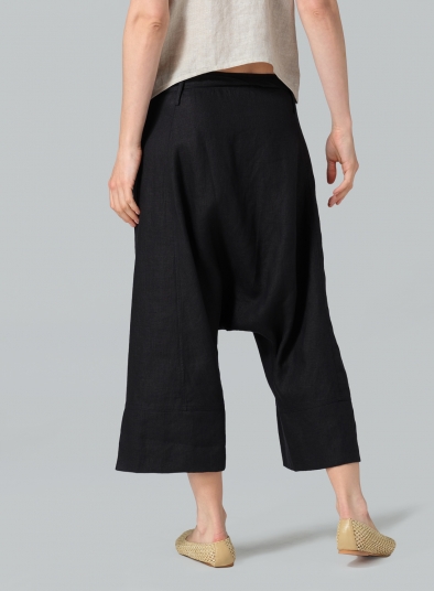 Linen Tie Waist Cropped Loose Pants