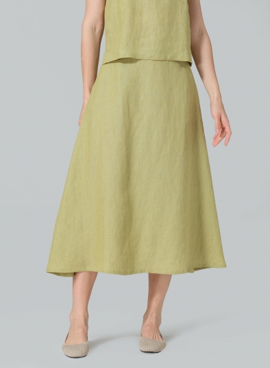 Linen Pull-On A-Line Flowing Skirt