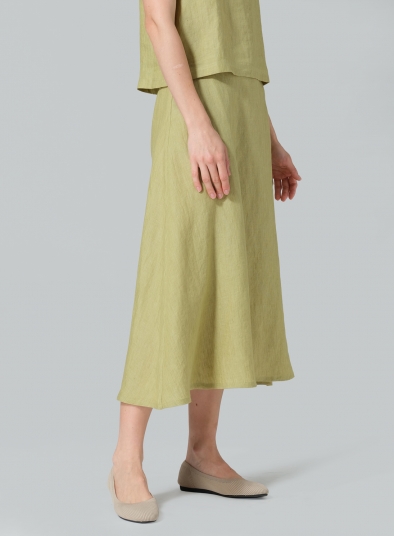 Linen Pull-On A-Line Flowing Skirt