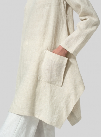 Oat Linen Long Sleeve Top - Plus Size