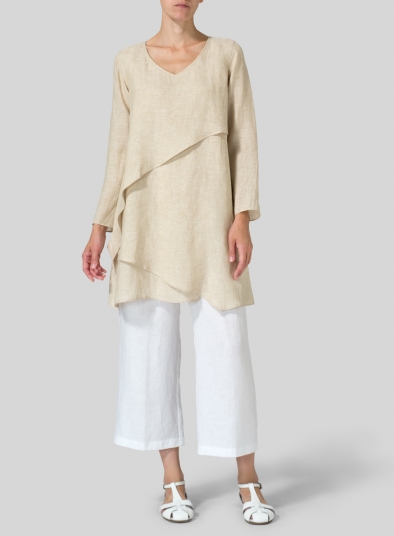 Linen Layering V-neck Tunic - Plus Size