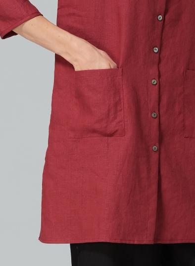 Linen Round Neck Button Front Top