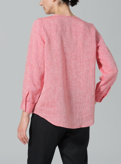 Linen Round Neck Long Sleeve Shirt