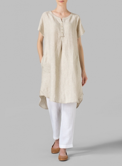 Linen Split Neck Long Tunics